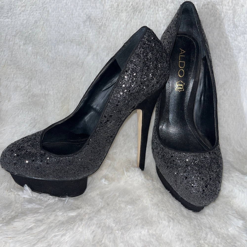 ALDO Glitter Black Stiletto Heels Women’s Size 6.5